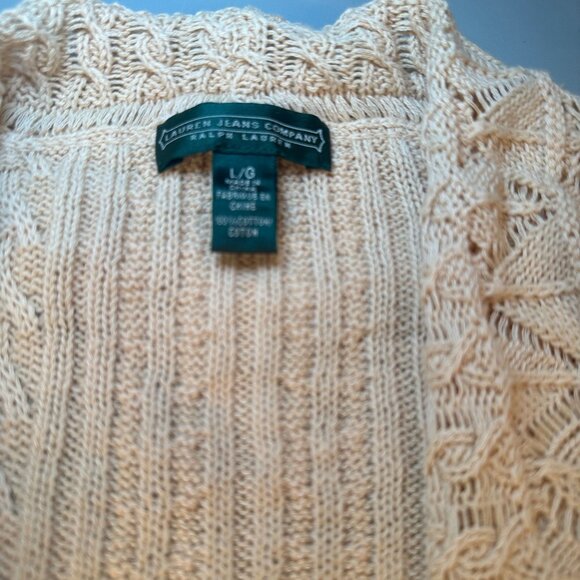 Lauren Ralph Lauren Open Front Knit Cardigan Women Scalloped Hem Sweater Knit - Picture 6 of 16